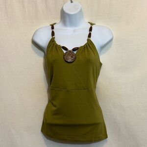 C-290 C’est City Green Beaded Sleeveless Pullover‎ Summer Blouse Size L